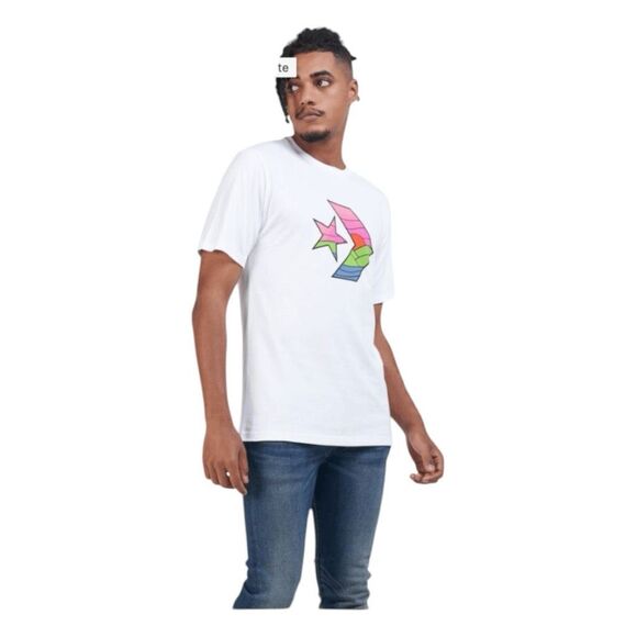 Converse Star Chevron Sunset Graphic Tee White Pink Green Knit Short Sleeve XS - Picture 2 of 8